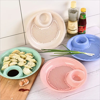 1pc Dumpling Tray; Drain Double-layer Plate With Vinegar Plate; Household Round Plastic Large Dinner Plate; Tray For Dumplings