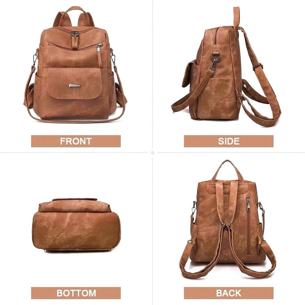 Backpack Purse for Womens, Waterproof PU Leather Backpacks Handbags, Ladies Casual Shoulder Bags Brown