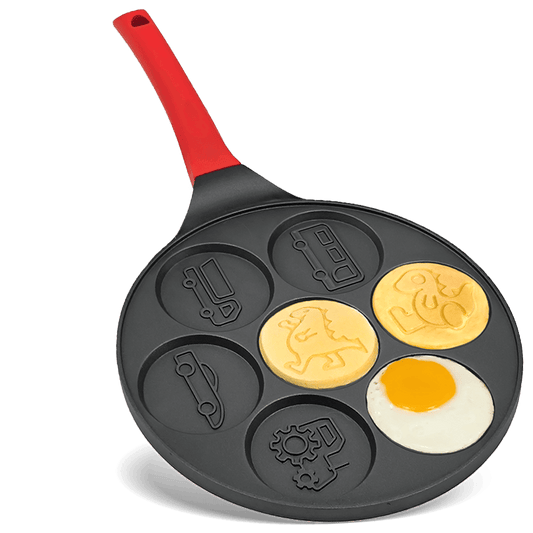 Egg Omelette Pan Silver Dollar Pancake Pan Nonstick Omelet 7-Cup Pancake Molds for Kids Animal Pancakes Maker with Silicone Spatula, Tongs, Oil Brush