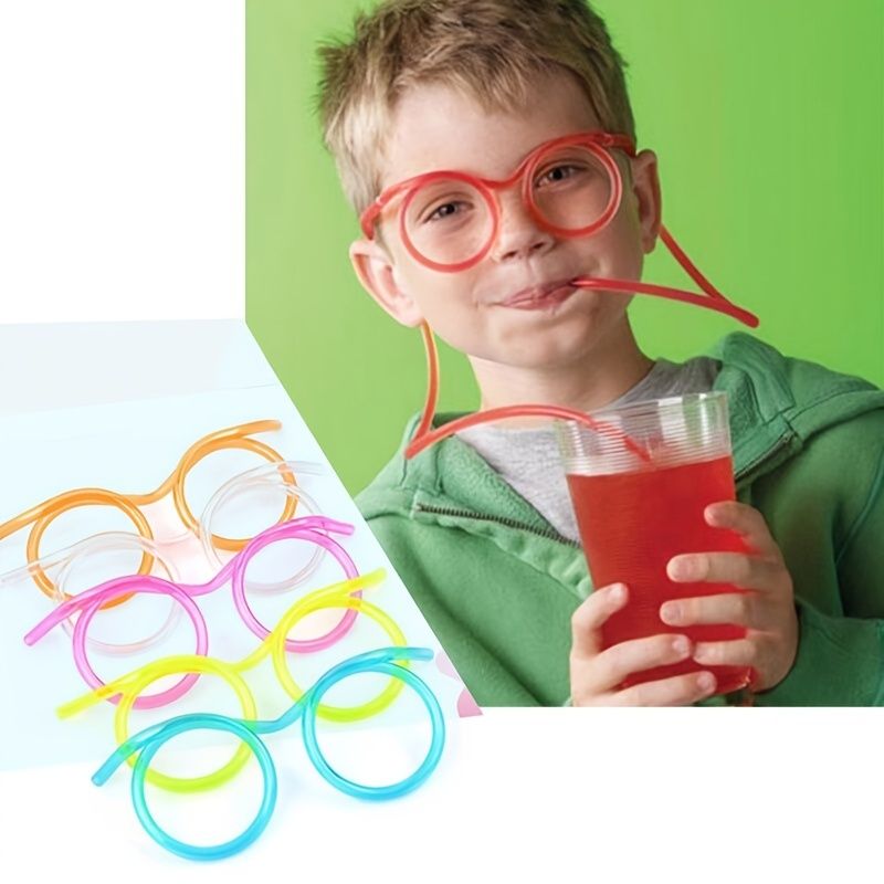 4 pcs Creative Fun Glasses Straws Crazy Funny Art Straws Party Straws; random color