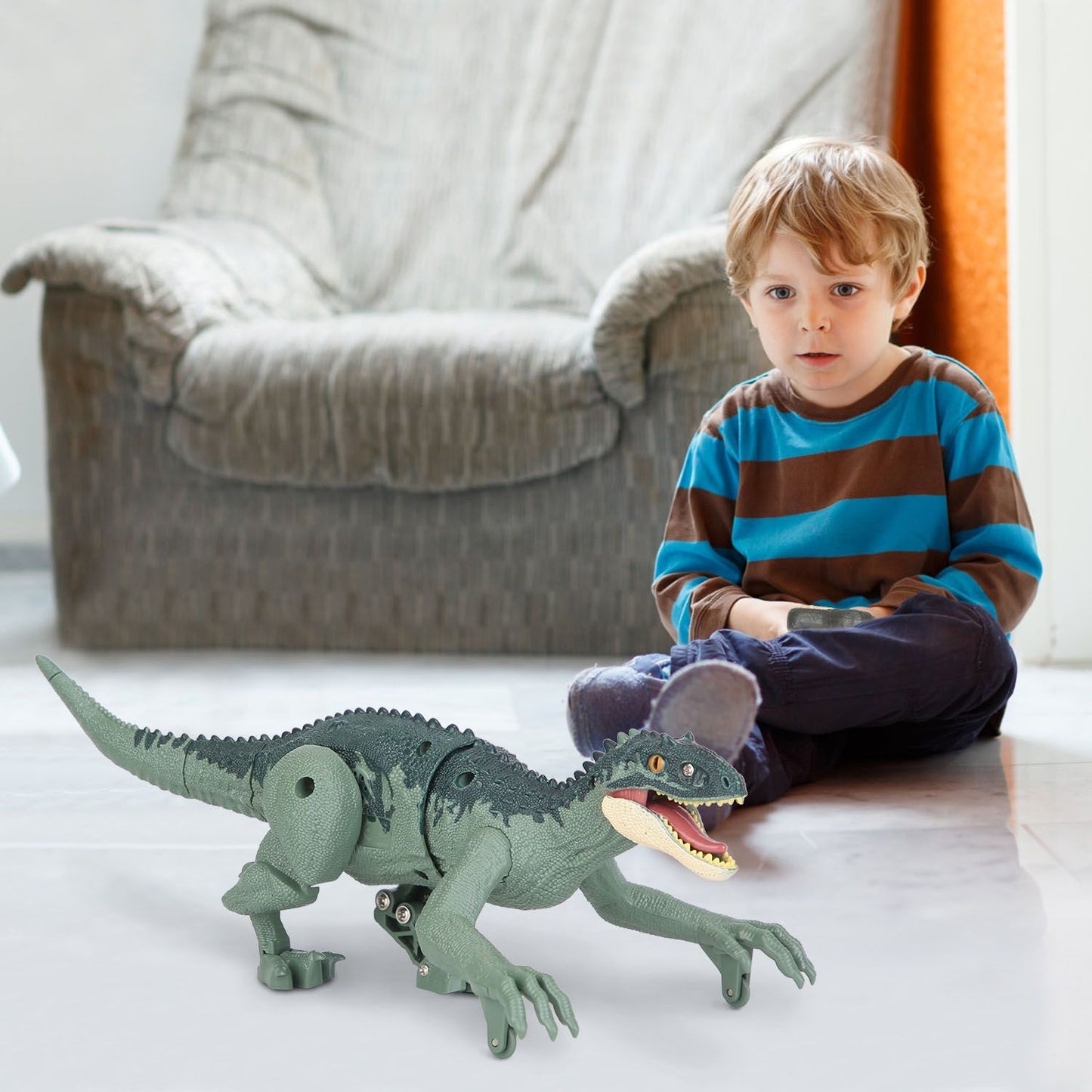 Remote Control Dinosaur Toys Jurassic Realistic RC Dinosaur Rechargeable T-Rex Walking Robot with 3D Eye Roaring Sounds Red Light Remote Control for 3-12 Year Old Kids