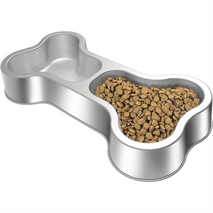 Stainless Steel Dog Food Bowl Bone Shape Dog Dual Dish for Food and Water Metal Pet Bowl Funny Puppy Feeding Bowl Suitable Small Medium-Sized Dogs Cats Double Bowl Sturdy and Durable Non-Slip