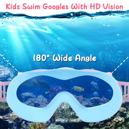 Kids Swim Goggles With Ear Plugs UV Protection Anti-Fog Leak Proof Wide View Pool Swimming Goggles For Youth Boys Girls Aged 3-16 Years Old Summer Beach Water Park