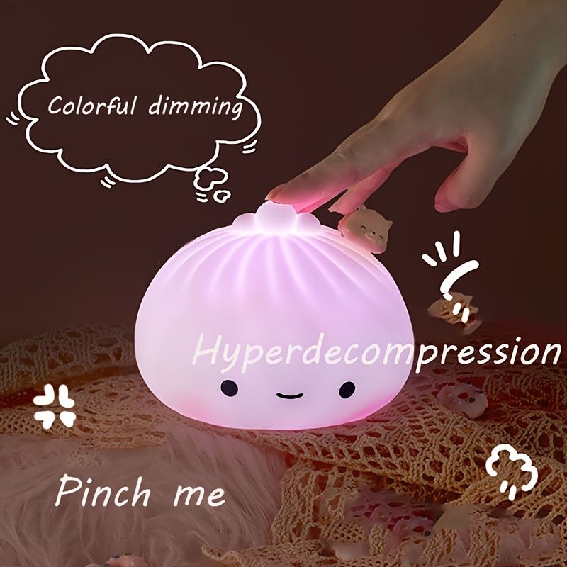 1pc Cute Dumpling Night Light; Silicone Cute Bun Lamp With Touch Control; Kawaii Nursery Light For Room Bedroom Home Decor; Valentine's Day Birthday Gift