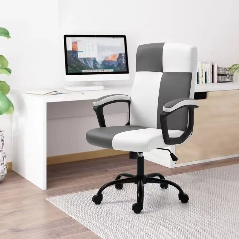 Home Office Chair White and Grey Simple Design, High Back, Adjustable Height