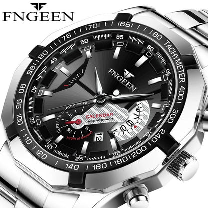 Men's Luxury Quartz Watch – Stainless Steel Band, Fashion Waterproof Design with Calendar, Reloj Hombre S001