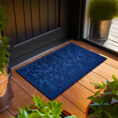 Home Entrance Blue Leaves Door Mat Deluxe 17x29.5 in Absorbent Natural Rubber Non Slip Indoor Outdoor Easy Clean Beautiful Welcome Mats for Front Door Patio Garage