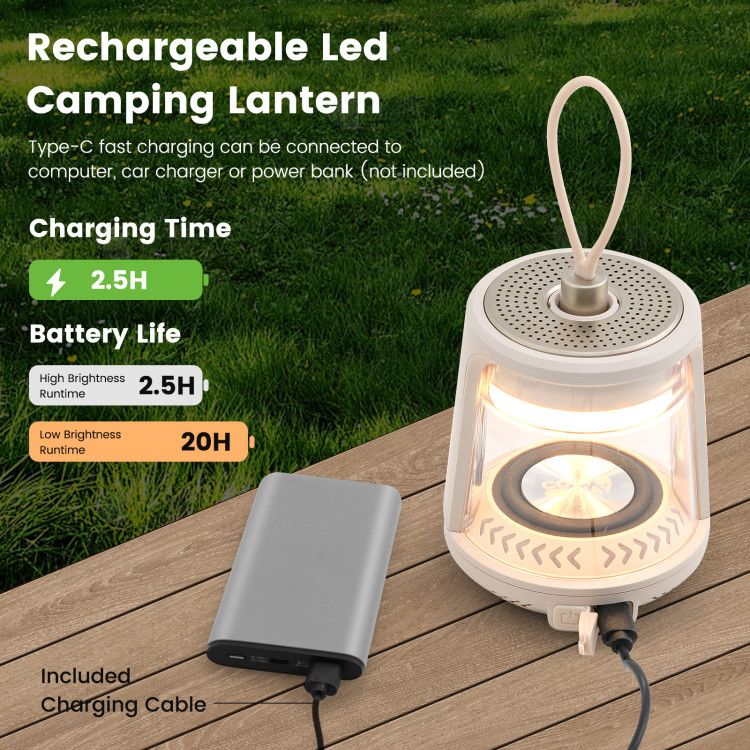 Outdoor Waterproof Camping Lantern Speaker with 3 LED Light Colors