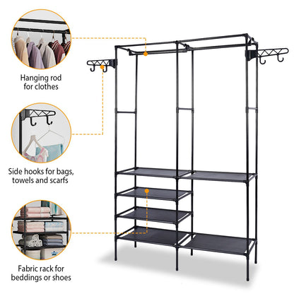 Metal Garment Rack Shoe Clothing Organizer Shelves Freestanding Multifunctional Clothes Wardrobe