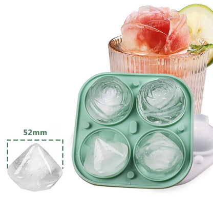 Ice Cube Tray;  2.5inch Ice Cube Molds;  2 Cavity Silicone Rose & 2 Diamond Ice Ball Maker