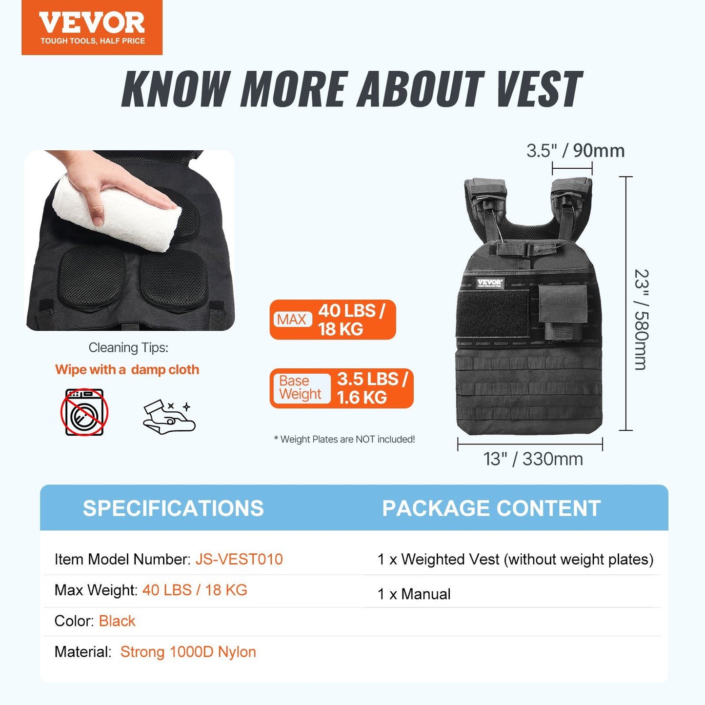 VEVOR 40lb Adjustable Weighted Vest for Men Women Strength Training Running