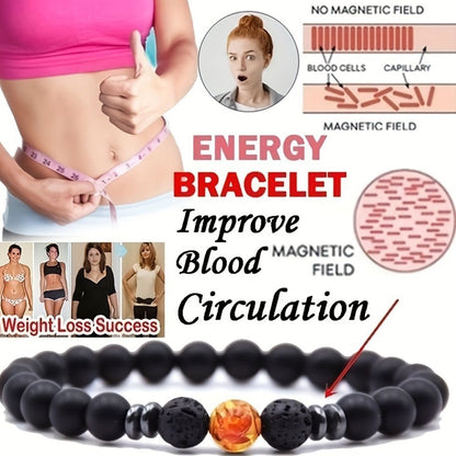 Black Frosted Stone Stretch Beaded Bracelets Gifts For Women Men Silver Plated Energy Healing Yoga Meditation Bangle Jewelry