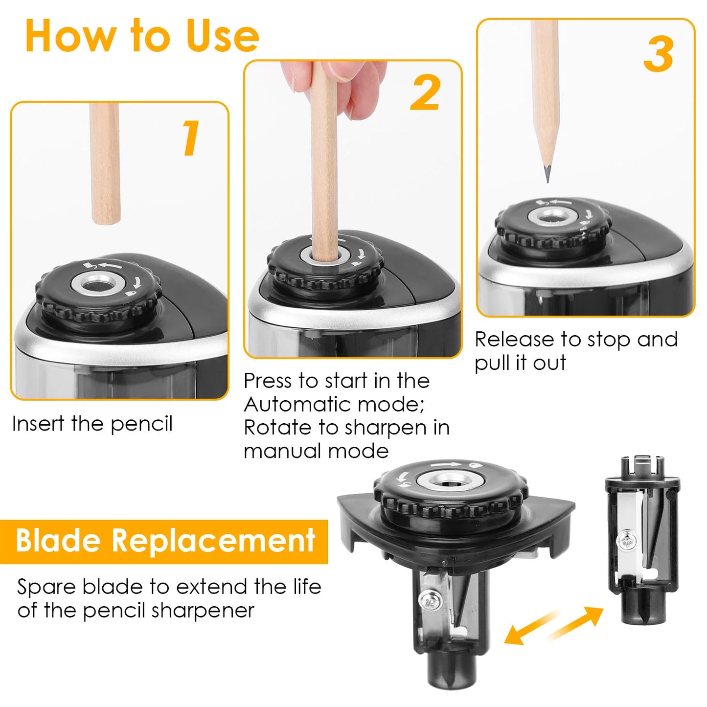 Electric Pencil Sharpener Auto Manual Pencil Sharpener Pencil Sharpener Battery Powered Pencil Sharpener