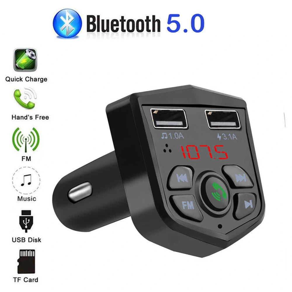 KEBIDU Car Bluetooth 5.0 FM Transmitter 3.1A Dual USB Fast Charger Wireless Handsfree Audio Receiver Auto MP3 Player For Car