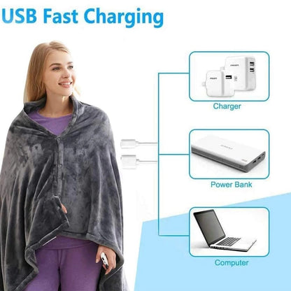 USB Winter Cold Protection Body Warm Shawl Warmer Heated Electric Heated Plush Blanket Flannel Heated Shawl Outdoor Office Home