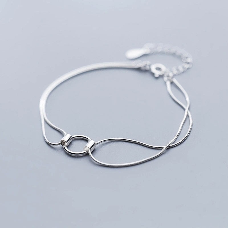 Women's Fashion Double Ring Temperament Silver Bracelet