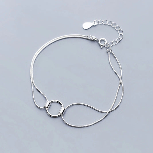 Women's Fashion Double Ring Temperament Silver Bracelet