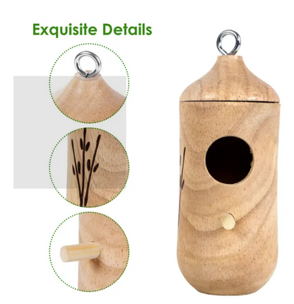 2 Packs Humming Bird Houses for Outside Wooden Hanging Bird Nest Feeder Hand Patio Garden Craft Ornament Decoration