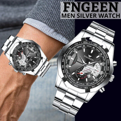 Men's Waterproof Stainless Steel Quartz Analog Wrist Watch with Date - Elegant Business & Casual Gift