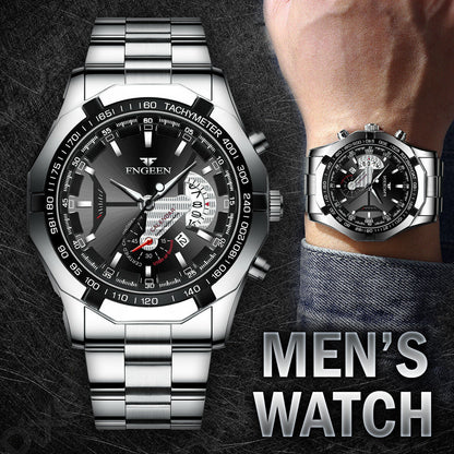 Men's Waterproof Stainless Steel Quartz Analog Wrist Watch with Date - Elegant Business & Casual Gift