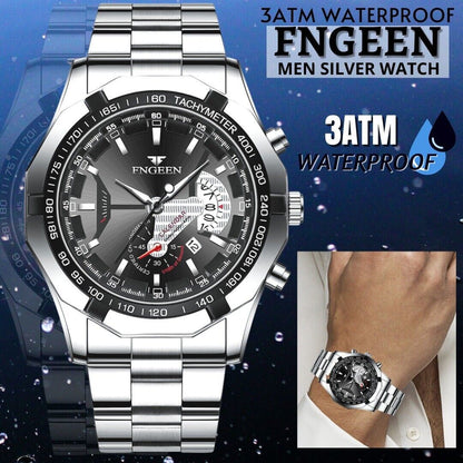 Men's Waterproof Stainless Steel Quartz Analog Wrist Watch with Date - Elegant Business & Casual Gift