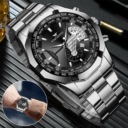 Men's Waterproof Stainless Steel Quartz Analog Wrist Watch with Date - Elegant Business & Casual Gift