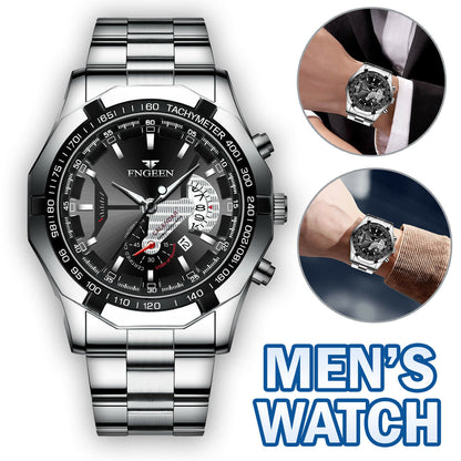 Men's Waterproof Stainless Steel Quartz Analog Wrist Watch with Date - Elegant Business & Casual Gift