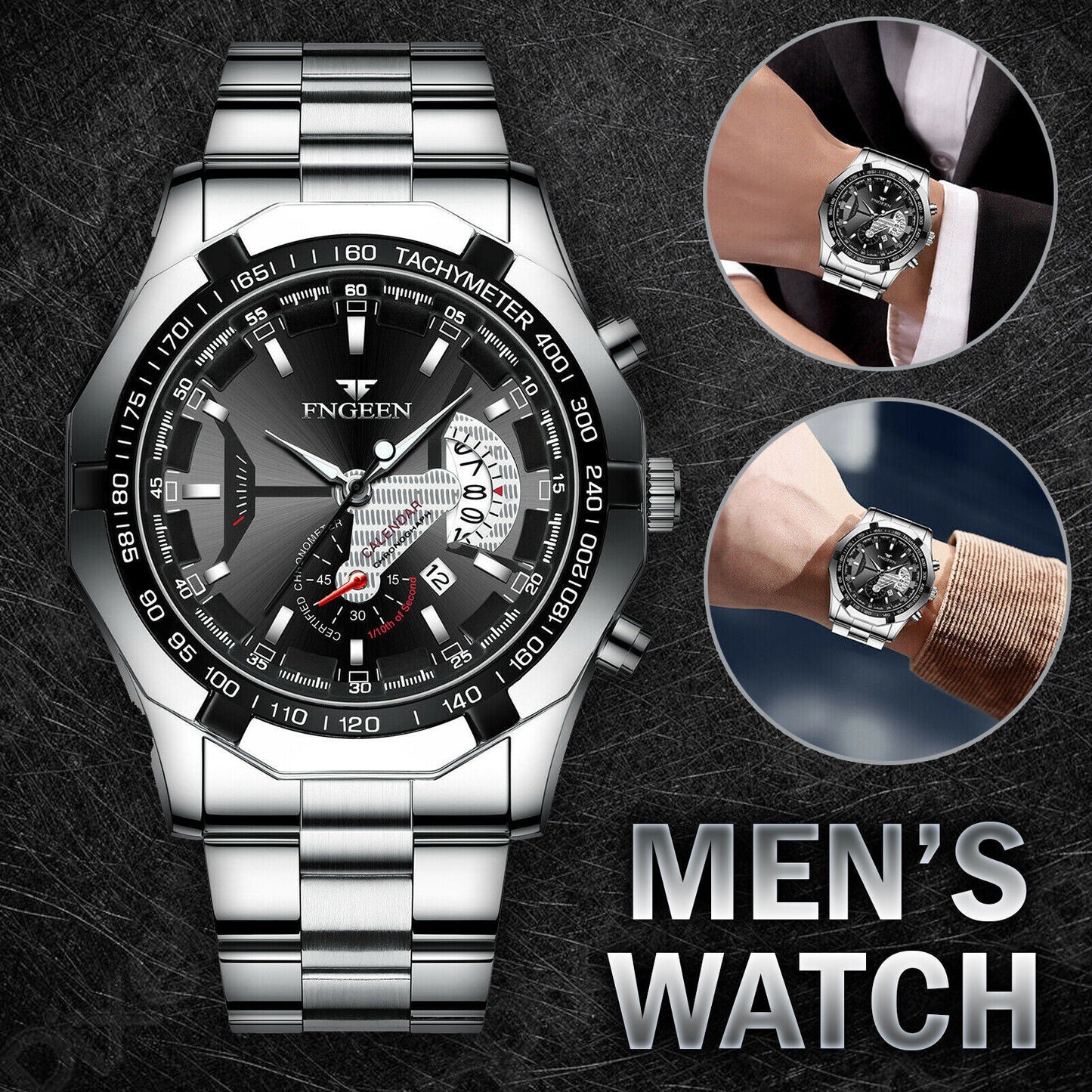 Men's Waterproof Stainless Steel Quartz Analog Wrist Watch with Date - Elegant Business & Casual Gift