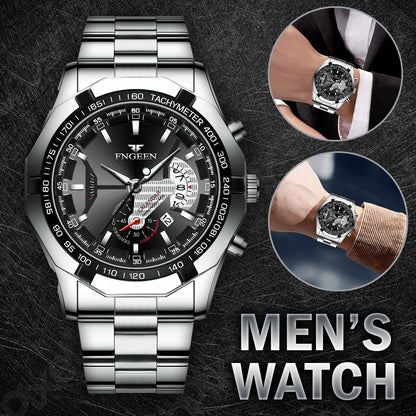 Men's Waterproof Stainless Steel Quartz Analog Wrist Watch with Date - Elegant Business & Casual Gift