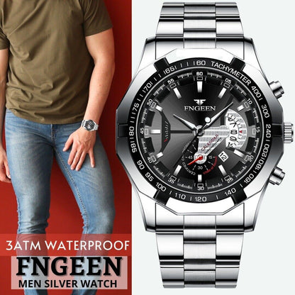 Men's Waterproof Stainless Steel Quartz Analog Wrist Watch with Date - Elegant Business & Casual Gift