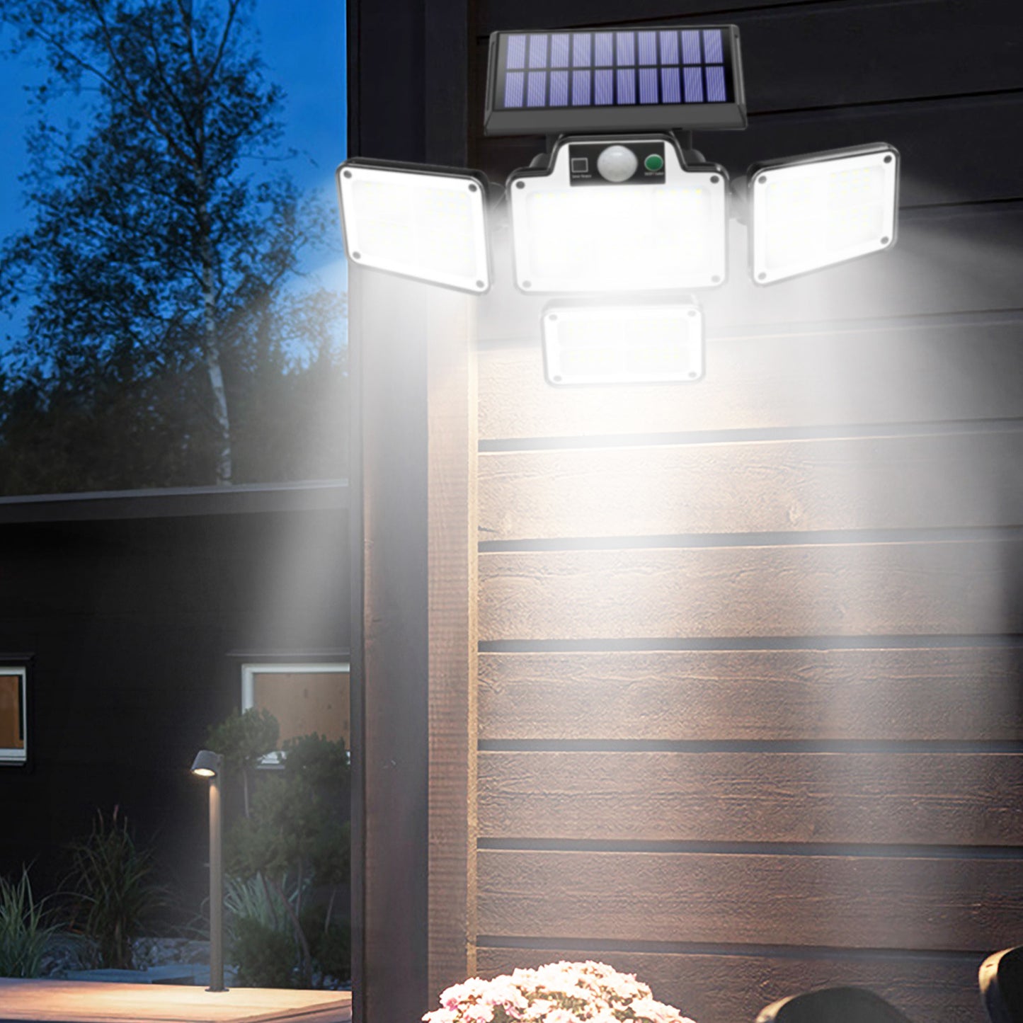 216 LEDs Solar Outdoor Light Motion Sensor Security Flood Lamp Wall Wireless Solar Lamp with 3 Adjustable Heads IP65 Waterproof for Garden Patio Garage Pathway