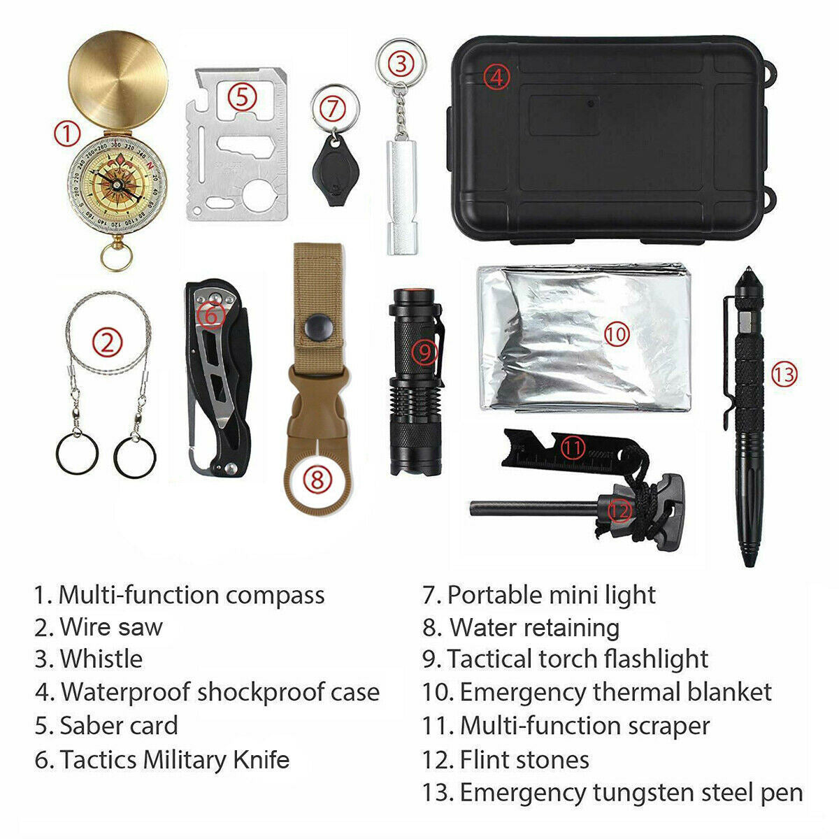 14 in 1 Outdoor Emergency Survival Gear Kit Camping Tactical Tools SOS EDC Case