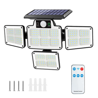 216 LEDs Solar Outdoor Light Motion Sensor Security Flood Lamp Wall Wireless Solar Lamp with 3 Adjustable Heads IP65 Waterproof for Garden Patio Garage Pathway