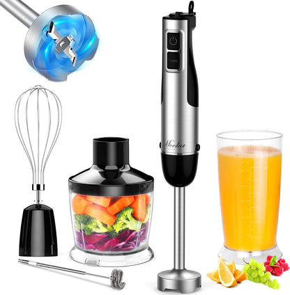 1100W Immersion Hand Blender, 5-in-1 Multi-Purpose Stick Blender with 12-Speed Control, 600ml Beaker, 500ml Food Chopper, Egg Whisk, and Milk Frother - Black