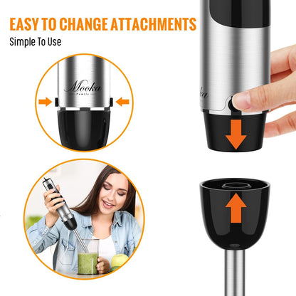 1100W Immersion Hand Blender, 5-in-1 Multi-Purpose Stick Blender with 12-Speed Control, 600ml Beaker, 500ml Food Chopper, Egg Whisk, and Milk Frother - Black