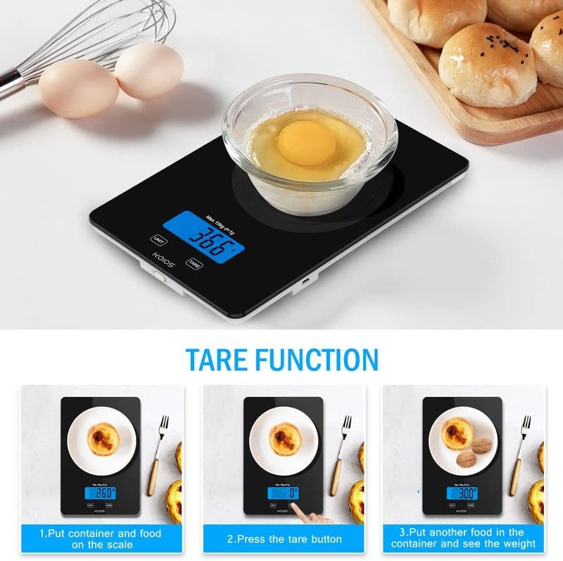 Digital Food Scale, 33lb/15kg Kitchen Scale for Cooking and Baking, 1g/0.1oz Precise Graduation, Waterproof Tempered Glass, USB Rechargeable, 6 Weight Units, Tare Function