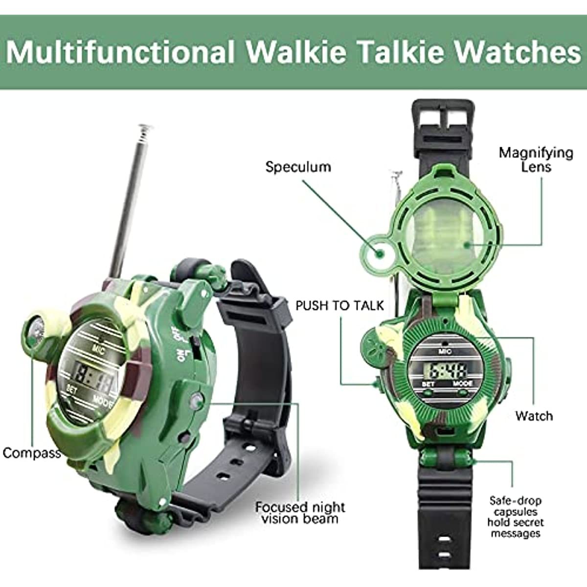 Walkie Talkies Watch; Spy Watch Army Toys For Kids Age 8-12; 7 In 1 Digital Watch Walkie Talkies; Two-Way Long Range Transceiver With Flashlight; Cool Spy Gadgets For Boy Girls